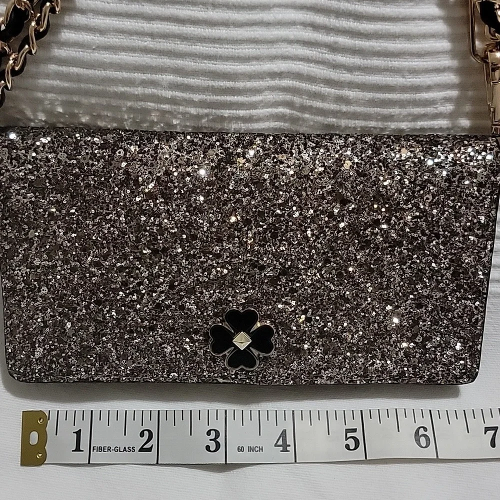 NWT Kate Spade NEWYORK legant Glitter Long Slim Wallete with Chain Strap‎